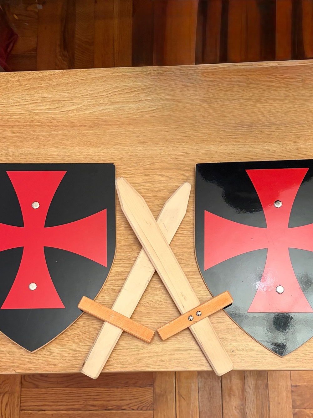 Children Toy Medieval Knight light weight solid wood Swords and Shields sets x2